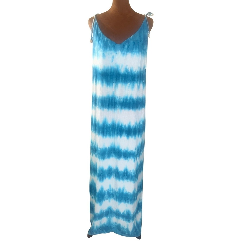 Maxi Dress Shore Tie Dye Womens Medium Blue Open Back Shell Detail Sundress NWT